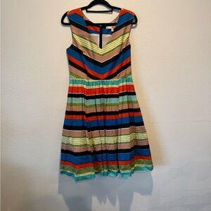 Tracy Reese Multicolor Striped V-Neck Fit & Flare Dress